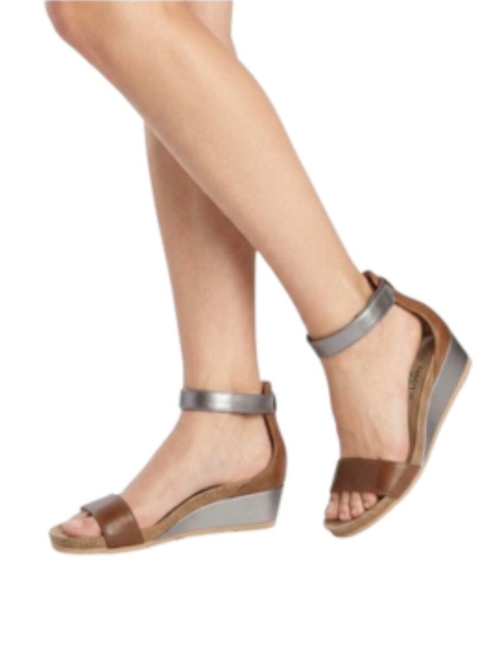 Naot SALE! Pixie Leather Wedge Sandals Silver Metallic Brown Comfort sz 10 EU 41